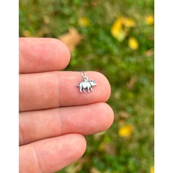 Sterling Silver Tiny Pig Charm, Sterling Silver Small Pig Pendant - Picture 2 of 5